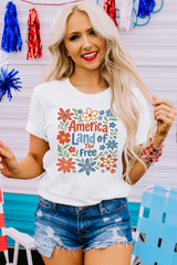 White America Land of The Free Flower Graphic Crewneck T Shirt Graphic Tees JT's Designer Fashion