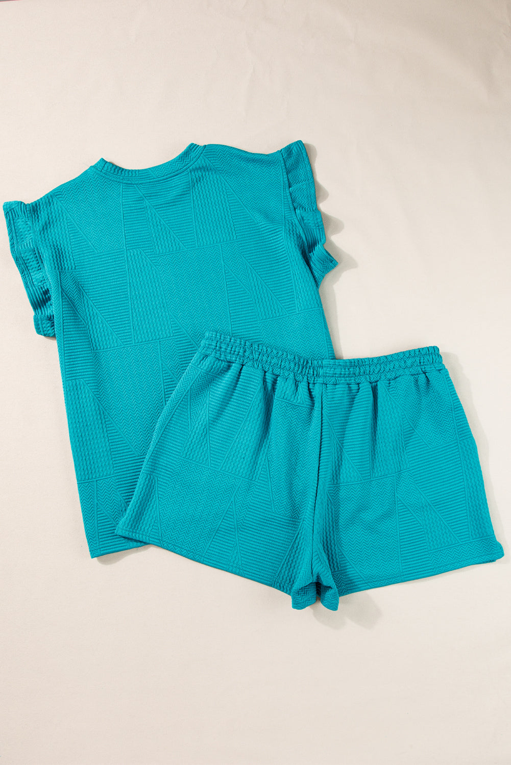 Skobeloff Textured Ruffle Split Top and Drawstring Shorts Short Sets JT's Designer Fashion