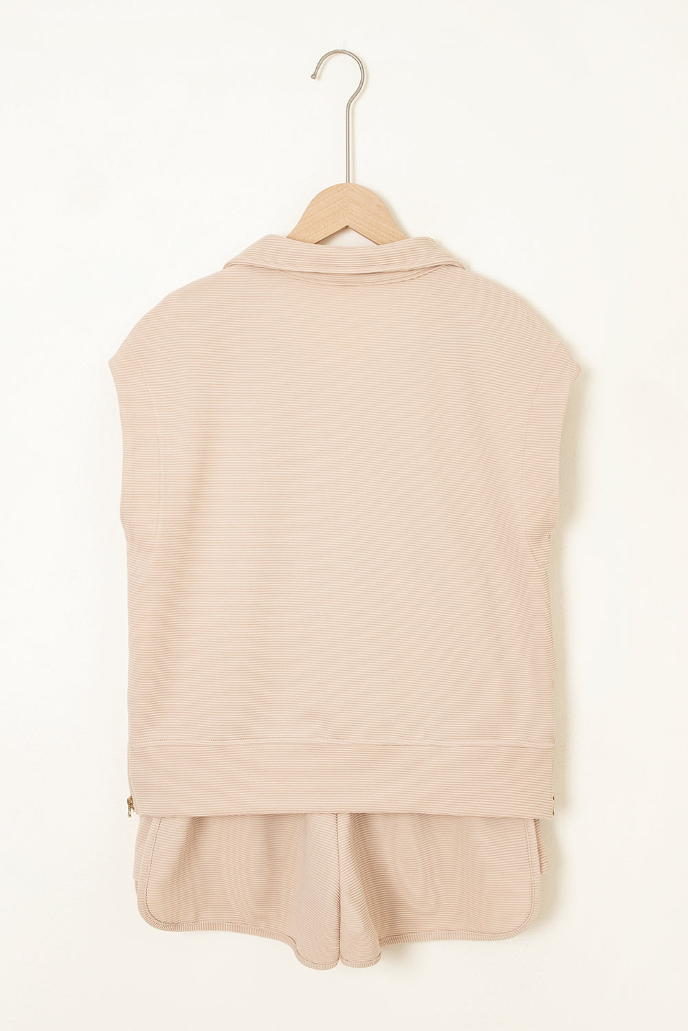 Parchment Textured Half Zip Kangaroo Pocket Top Drawstring Shorts Set Short Sets JT's Designer Fashion