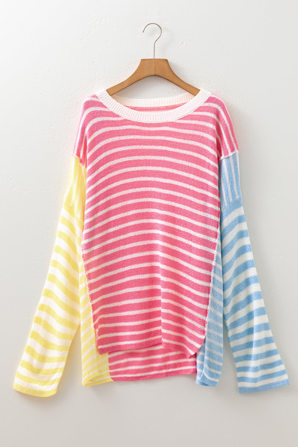 Multicolour Striped Exposed Seam Colorblock Patchwork Plus Size Sweater Plus Size Sweaters & Cardigans JT's Designer Fashion