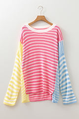 Multicolour Striped Exposed Seam Colorblock Patchwork Plus Size Sweater Plus Size Sweaters & Cardigans JT's Designer Fashion