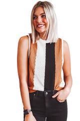 Khaki Stripe Color Block Sleeveless Knitted Sweater Sweaters & Cardigans JT's Designer Fashion