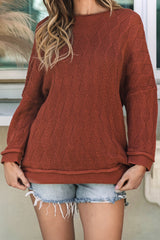 Gold Flame Solid Color Textured Crew Neck Loose Sweater Sweaters JT's Designer Fashion