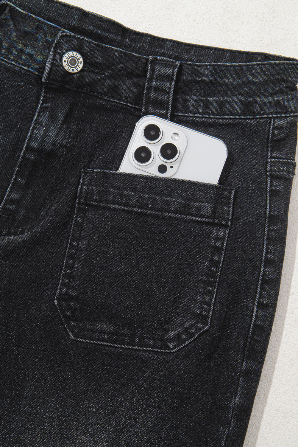 Black Wide Leg Pocketed High Waist Jeans Jeans JT's Designer Fashion