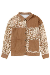 Brown Leopard Print Corduroy Long Sleeve Jacket Jackets JT's Designer Fashion