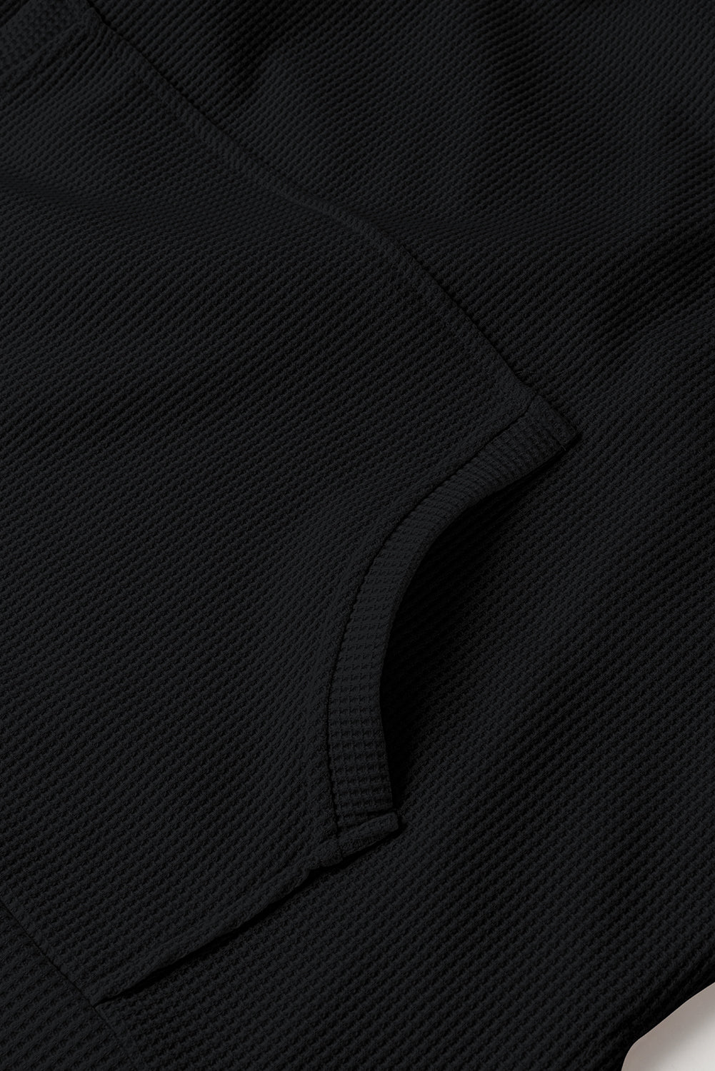 Black Waffle Knit Fleece Lined High Low Oversized Hoodie Sweatshirts & Hoodies JT's Designer Fashion