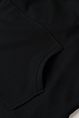 Black Waffle Knit Fleece Lined High Low Oversized Hoodie Sweatshirts & Hoodies JT's Designer Fashion