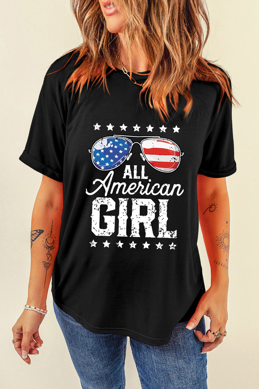 Black Stars and Stripes Glasses Slogan Graphic T Shirt Graphic Tees JT's Designer Fashion