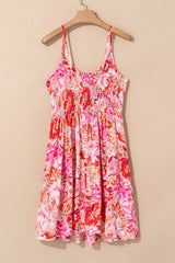Red Floral Spaghetti Strap Surplice Neck Shirred Waist Mini Dress Floral Dresses JT's Designer Fashion