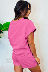 Strawberry Pink Sequined MAMA Letter Graphic Textured Short 2pcs Set Graphic Sets JT's Designer Fashion