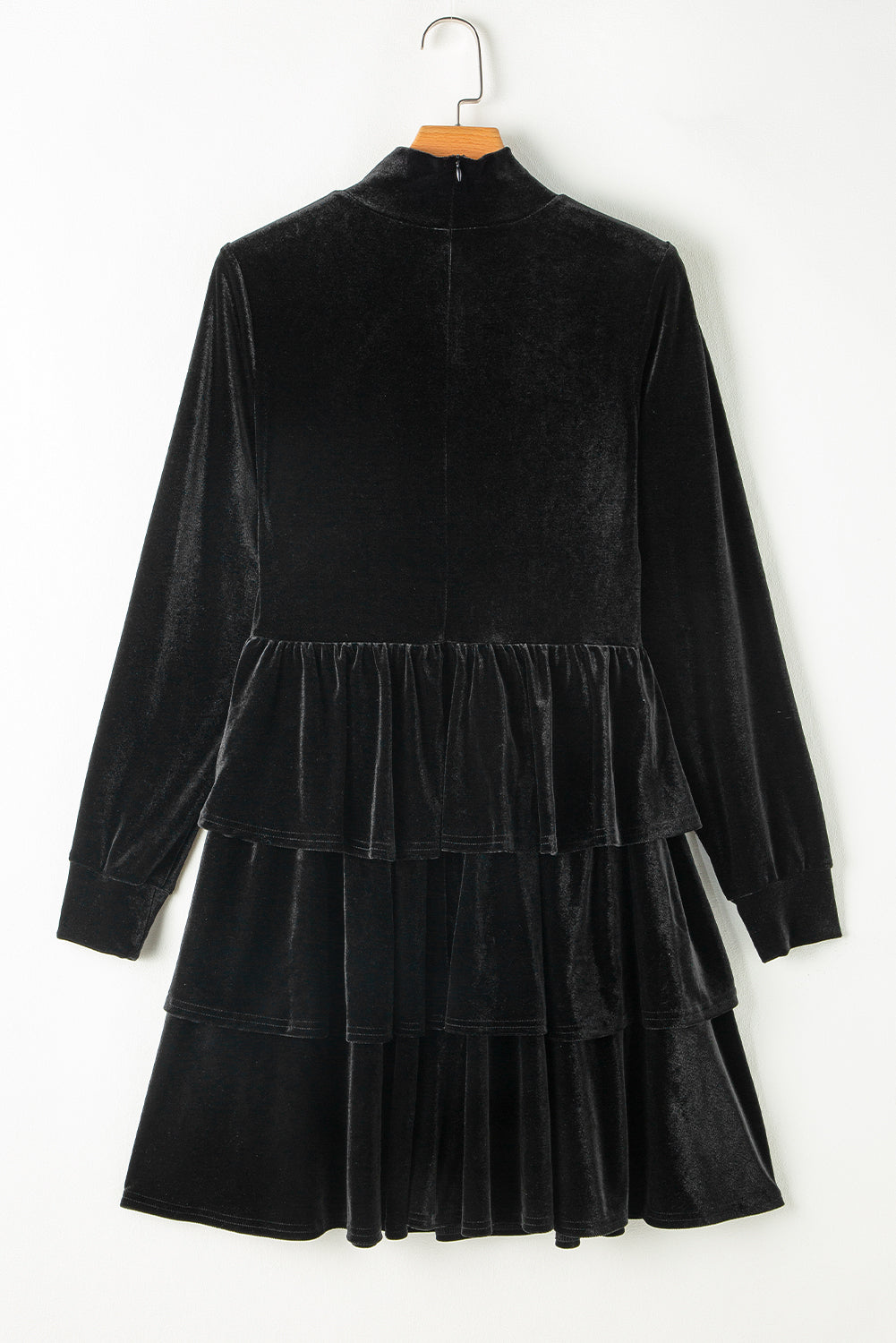 Black Velvet High Neck Tiered Ruffle Mini Dress Mini Dresses JT's Designer Fashion