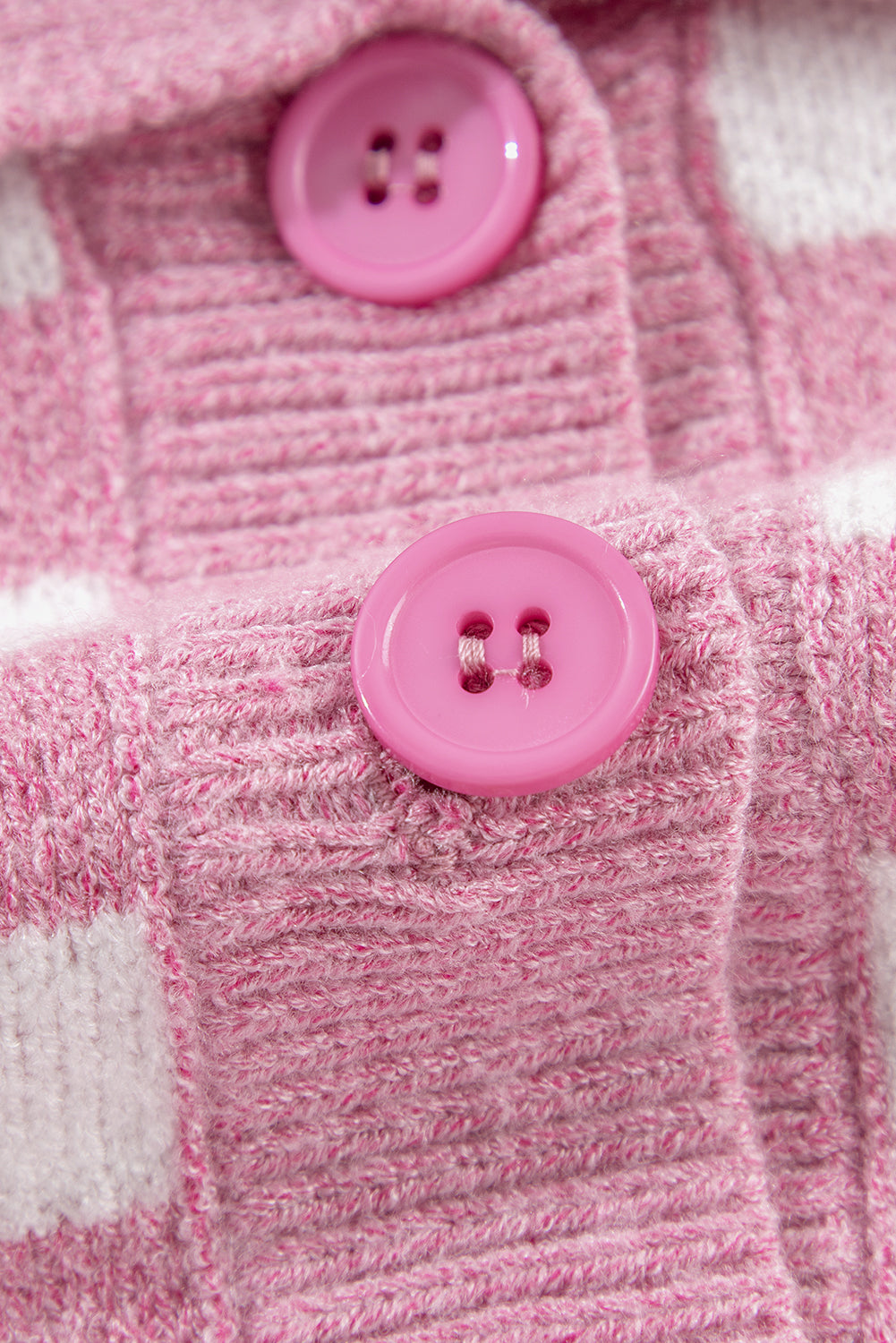 Pink Checkered Buttons Collar V Neck Drop Shoulder Sweater Sweaters JT's Designer Fashion