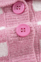 Pink Checkered Buttons Collar V Neck Drop Shoulder Sweater Sweaters JT's Designer Fashion
