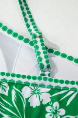 Green Floral Print One Shoulder High Waist Bikini Set Bikinis JT's Designer Fashion
