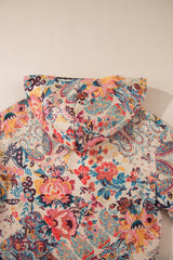 Beige Vintage Paisley Floral Printed Sherpa Lined Hooded Jacket Jackets JT's Designer Fashion