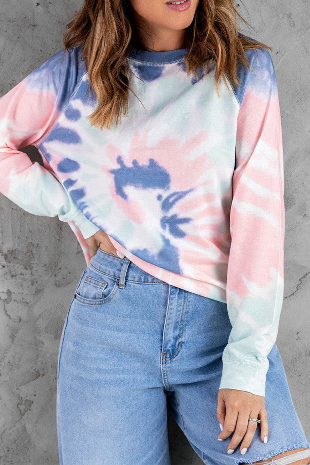 Multicolor Ombre Tie Dye Loose Leisure Sweatshirt Sweatshirts & Hoodies JT's Designer Fashion
