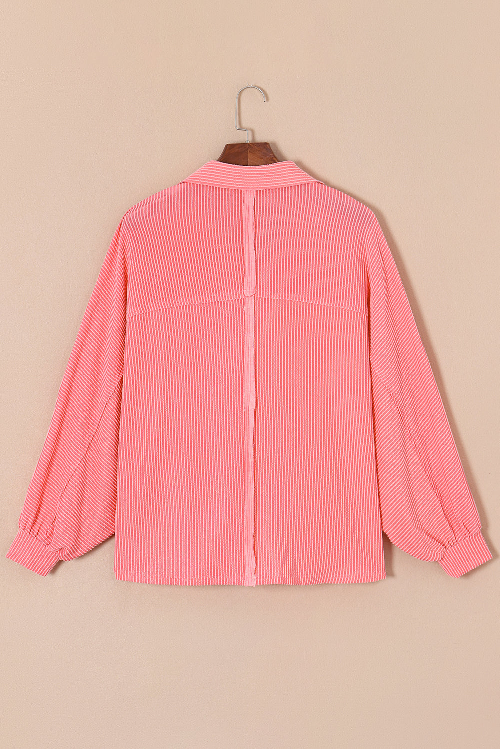 Pink Corded Flap Pocket Henley Top Long Sleeve Tops JT's Designer Fashion