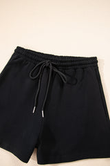 Black Button Drawstring Hooded Pullover and Casual Short Set Short Sets JT's Designer Fashion