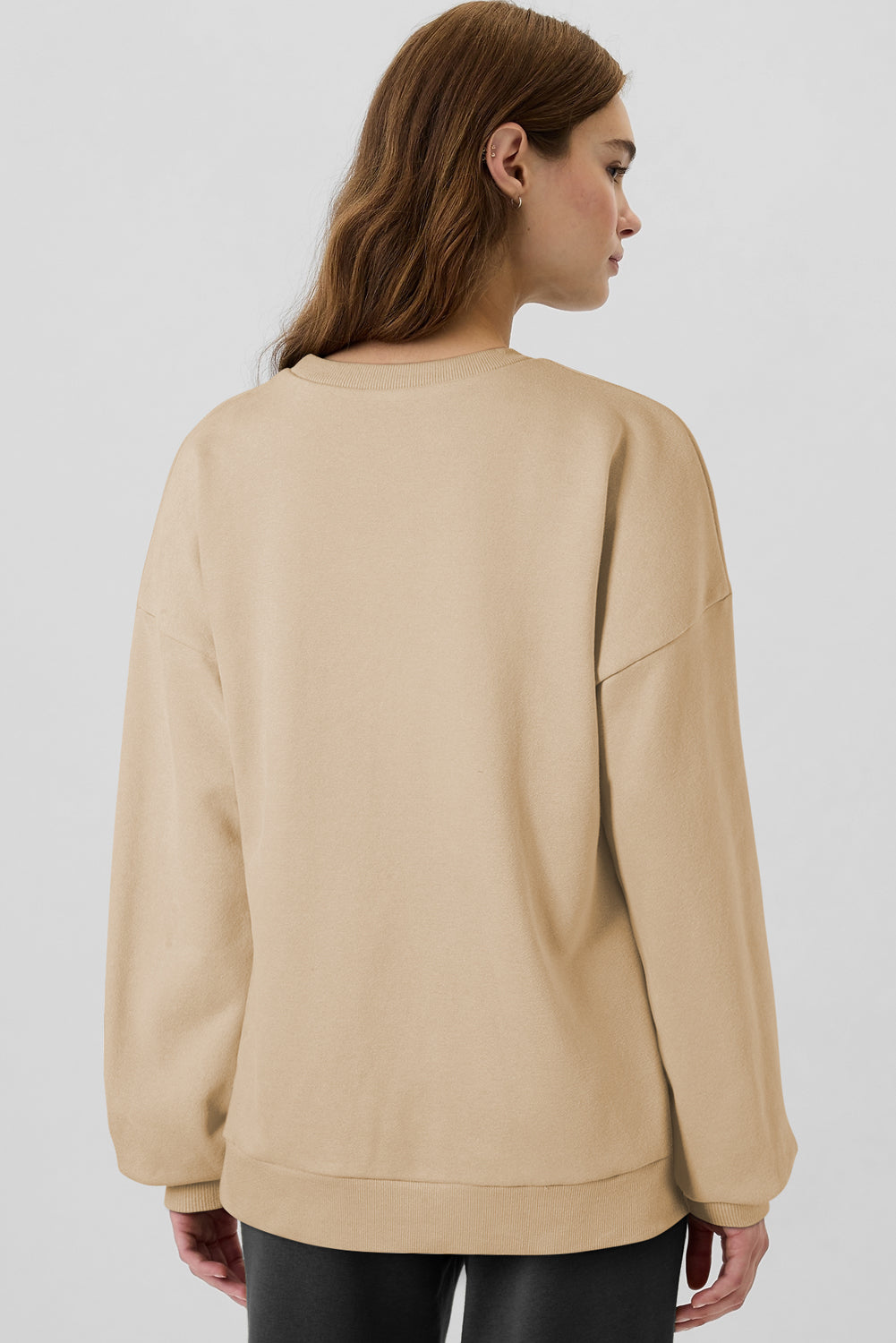 Apricot Solid Fleece Lined Drop Shoulder High Low Sweatshirt Sweatshirts & Hoodies JT's Designer Fashion