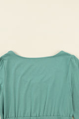 Green Button Up High Waist Long Sleeve Dress Midi Dresses JT's Designer Fashion