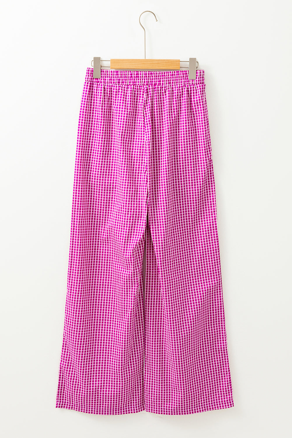 Pink Plaid Print Drawstring High Waist Wide Leg Casual Pants Pants & Culotte JT's Designer Fashion