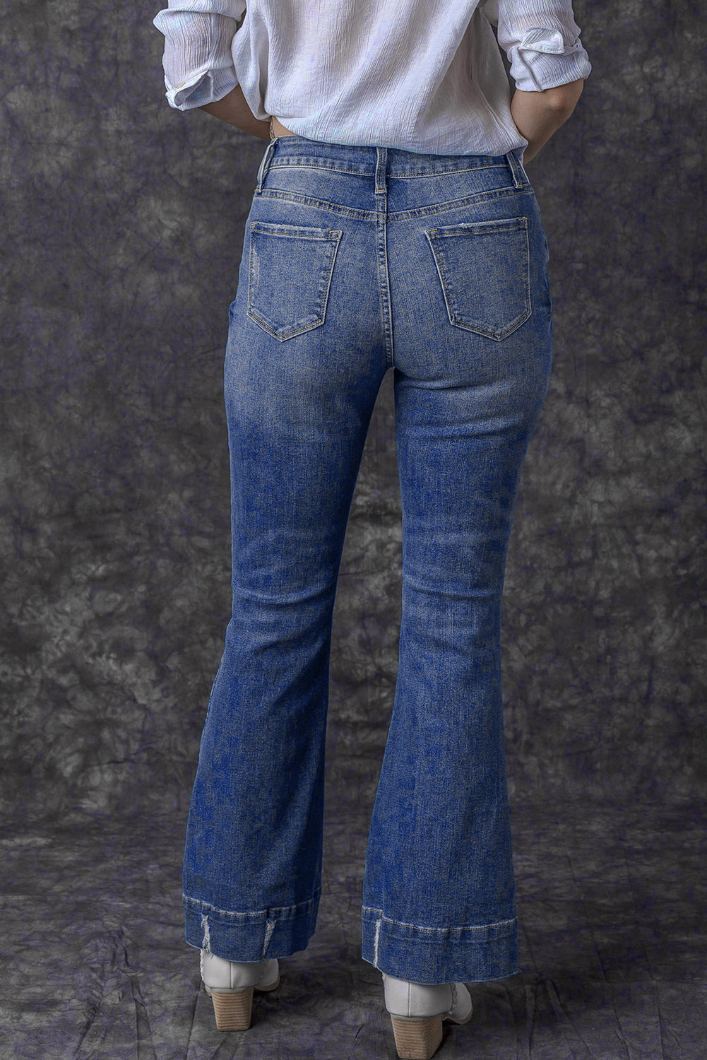 Sky Blue Slight Distressed Medium Wash Flare Jeans Jeans JT's Designer Fashion