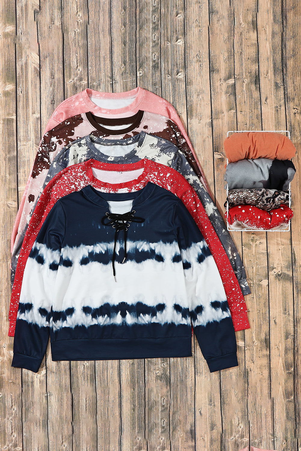 Fiery Red Tie-dyed Crew Neck Pullover Sweatshirt Sweatshirts & Hoodies JT's Designer Fashion