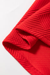 Fiery Red Textured Collared V Neck Puff Short Sleeve Shift Mini Dress Mini Dresses JT's Designer Fashion
