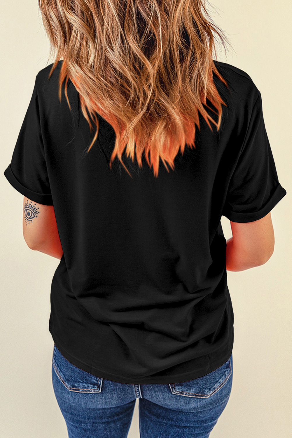 Black Guitar Wings Slogan Print Crew Neck T Shirt Graphic Tees JT's Designer Fashion