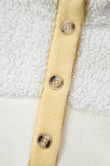 Beige Fleece Colorblock Trim Buttons Collar Sweatshirt with Pocket Sweatshirts & Hoodies JT's Designer Fashion