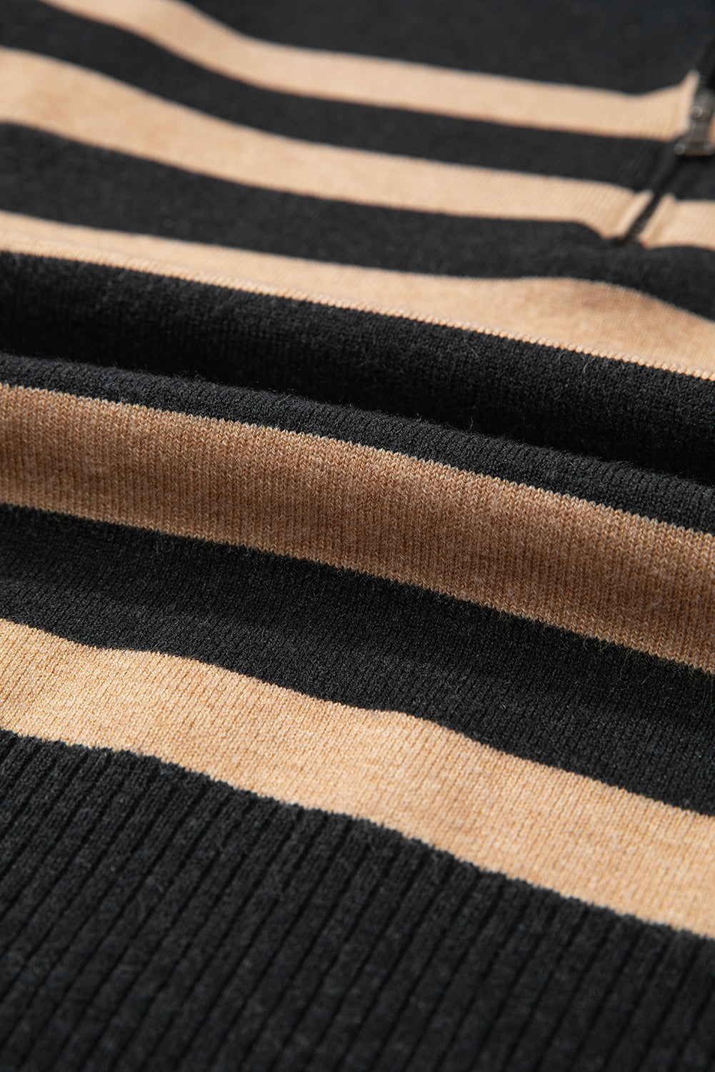 Black Stripe Collared Quarter Zipper Oversized Sweater Sweaters JT's Designer Fashion