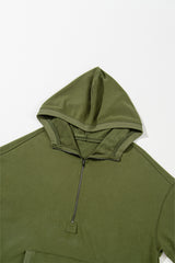Moss Green Solid Kangaroo Pocket Half Zipper Oversized Hoodie Sweatshirts & Hoodies JT's Designer Fashion