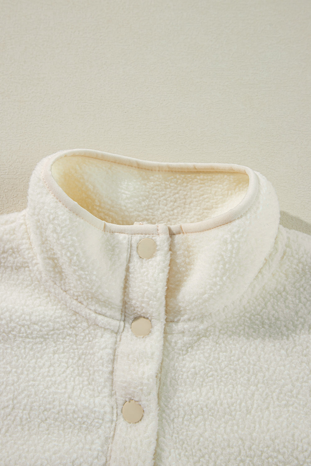 White Fleece Placket Turn-down Collar Drop Shoulder Sweatshirt Sweatshirts & Hoodies JT's Designer Fashion
