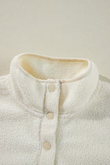 White Fleece Placket Turn-down Collar Drop Shoulder Sweatshirt Sweatshirts & Hoodies JT's Designer Fashion