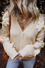 Parchment Elegant Flower Decor Button Front Cardigan Cardigans JT's Designer Fashion