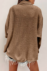 Dark Khaki Solid Color Corduroy Buttoned Long Sleeve Shacket Jackets JT's Designer Fashion