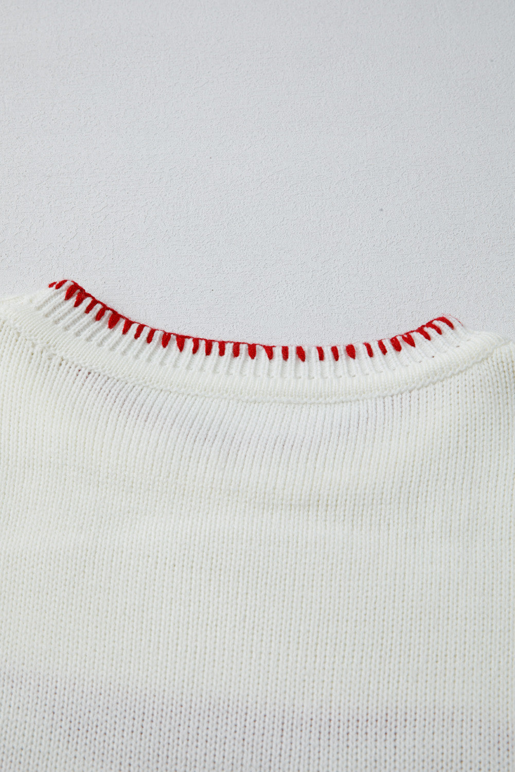White Bow Pattern Contrast Trim Christmas Loose Graphic Sweater Sweaters JT's Designer Fashion