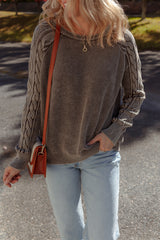 Dark Brown Contrast Cable Knit Sleeve Casual Sweater Sweaters JT's Designer Fashion