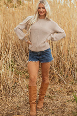 Parchment Mixed Texture Patchwork Knitted Puff Sleeve Sweater Sweaters JT's Designer Fashion