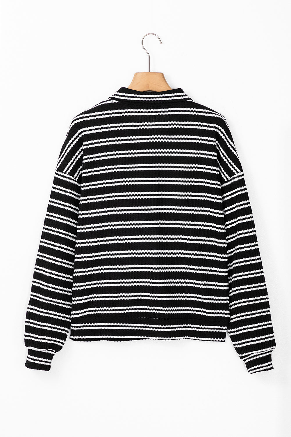 Black Stripe Textured Quarter Zip Collar Long Sleeve Top Long Sleeve Tops JT's Designer Fashion