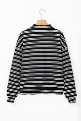 Black Stripe Textured Quarter Zip Collar Long Sleeve Top Long Sleeve Tops JT's Designer Fashion