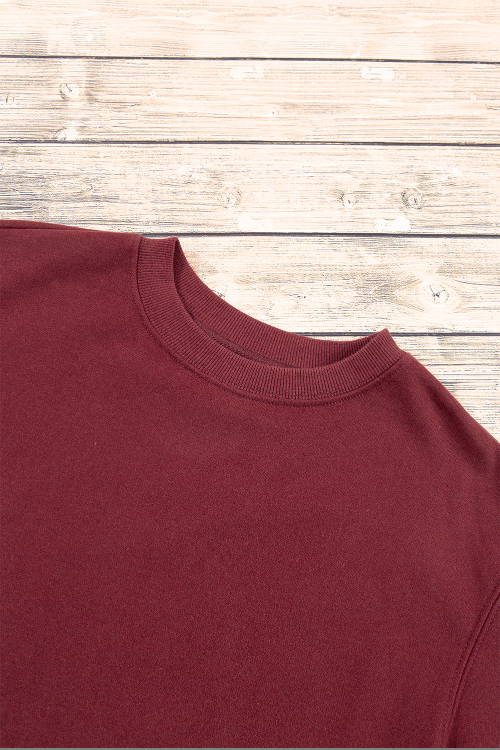 Burgundy Plain Drop Shoulder Crewneck Pullover Sweatshirt Sweatshirts & Hoodies JT's Designer Fashion