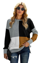 Color Block Round Neck Long Sleeves Pullover Sweatshirt Sweatshirts & Hoodies JT's Designer Fashion