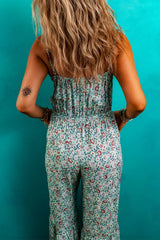Green Bohemian Floral Ruffle Bottom Spaghetti Strap Jumpsuit Jumpsuits & Rompers JT's Designer Fashion
