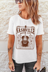 White NASHVILLE MUSIC CITY Graphic Crew Neck Tee Graphic Tees JT's Designer Fashion