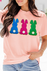 Pink Easter Bunny Chenille Patched Graphic Tee Graphic Tees JT's Designer Fashion