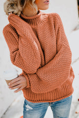 Orange Oversized Chunky Batwing Long Sleeve Turtleneck Sweater Sweaters & Cardigans JT's Designer Fashion