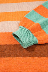 Orange Stripe Color Block High Neck Drop Shoulder Cozy Sweater Sweaters JT's Designer Fashion