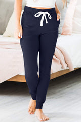 Navy Blue Drawstring Waist Pocketed Joggers Pants & Culotte JT's Designer Fashion
