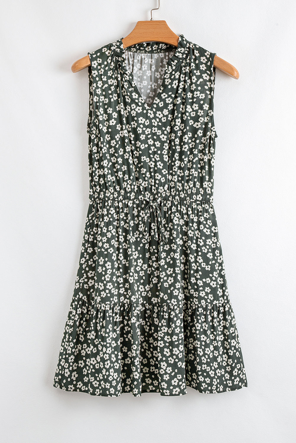 Green Boho Floral Print V Neck Tunic Sleeveless Dress Floral Dresses JT's Designer Fashion